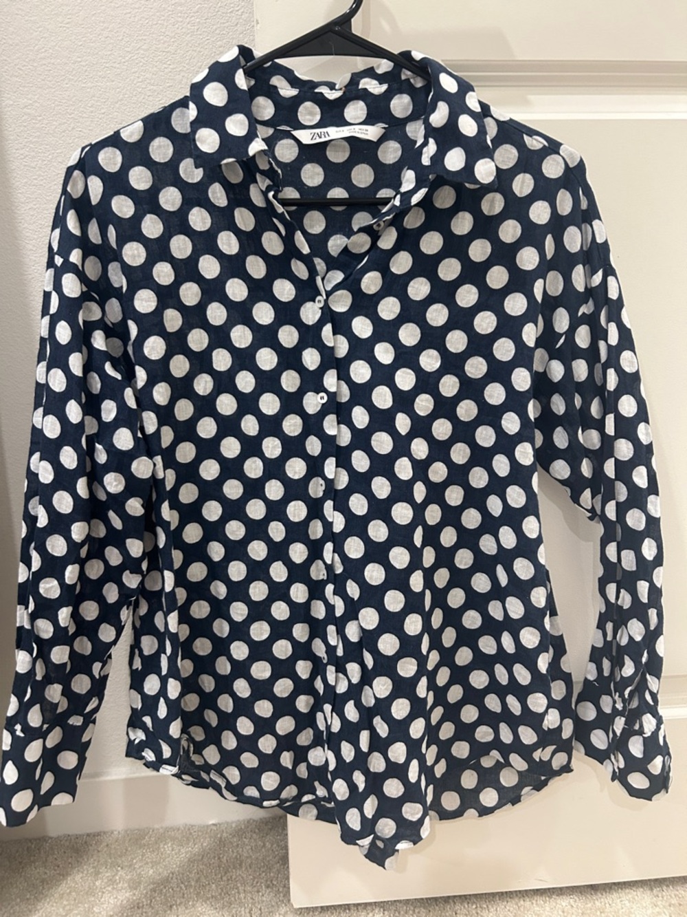 Zara polka dot linen blend top